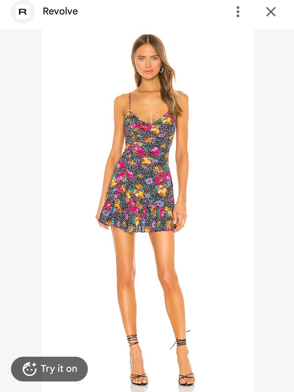 REVOLVE Majorelle Black Mini Dress with Pink, Yellow & Blue Floral Print